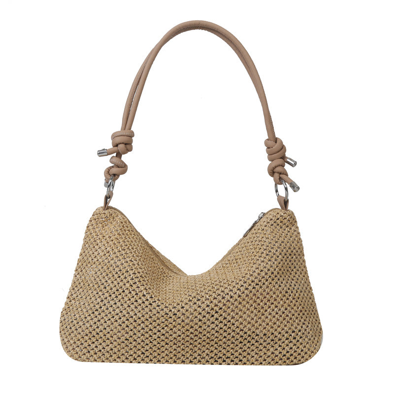 Hand-Woven Straw Tote Bag – Retro Large Capacity Shoulder Bag for Women