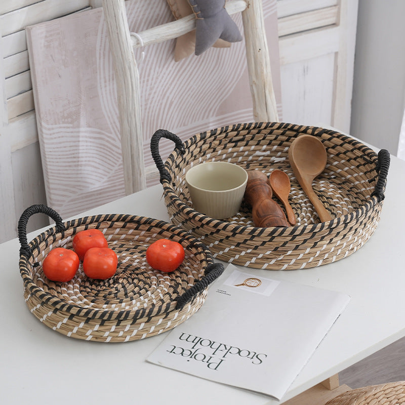 Woven Straw Storage Basket – Remote Control & Vegetable Organizer for Living Room