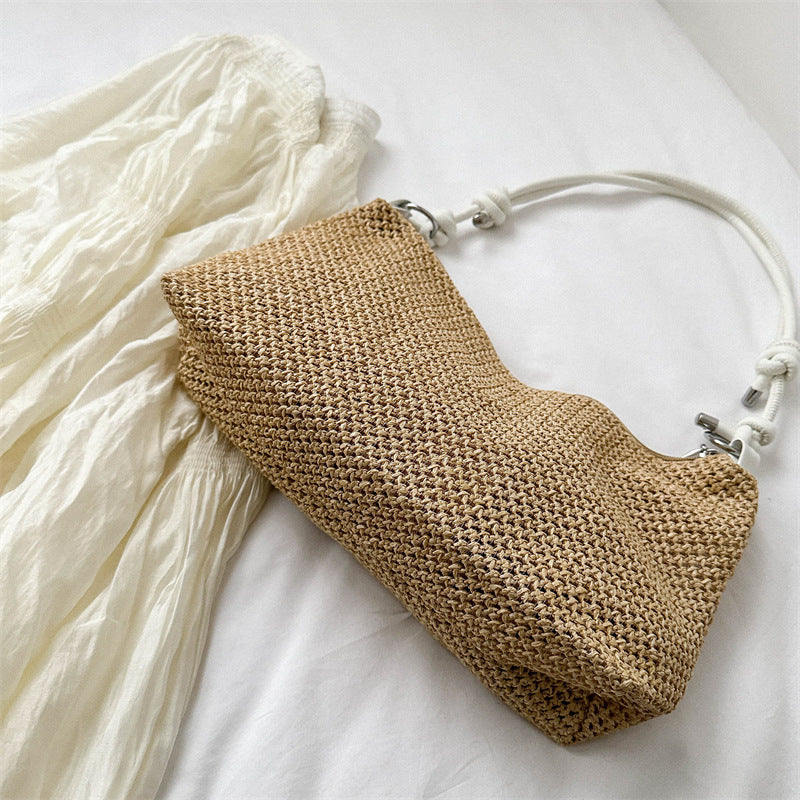 Hand-Woven Straw Tote Bag – Retro Large Capacity Shoulder Bag for Women