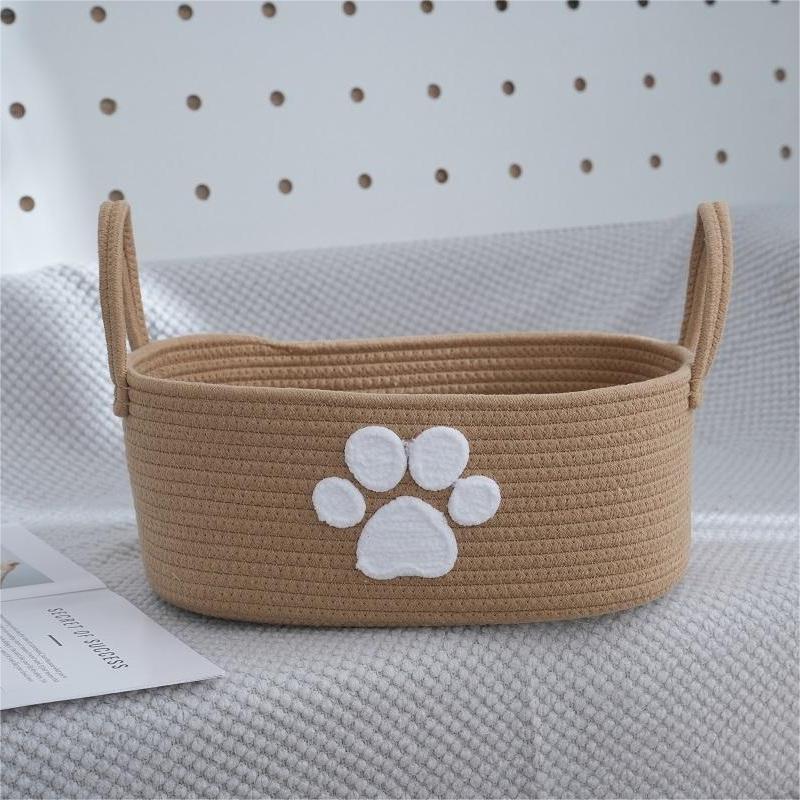 Macaron Color Cotton Rope Woven Basket – Double Handle Storage Organizer for Home