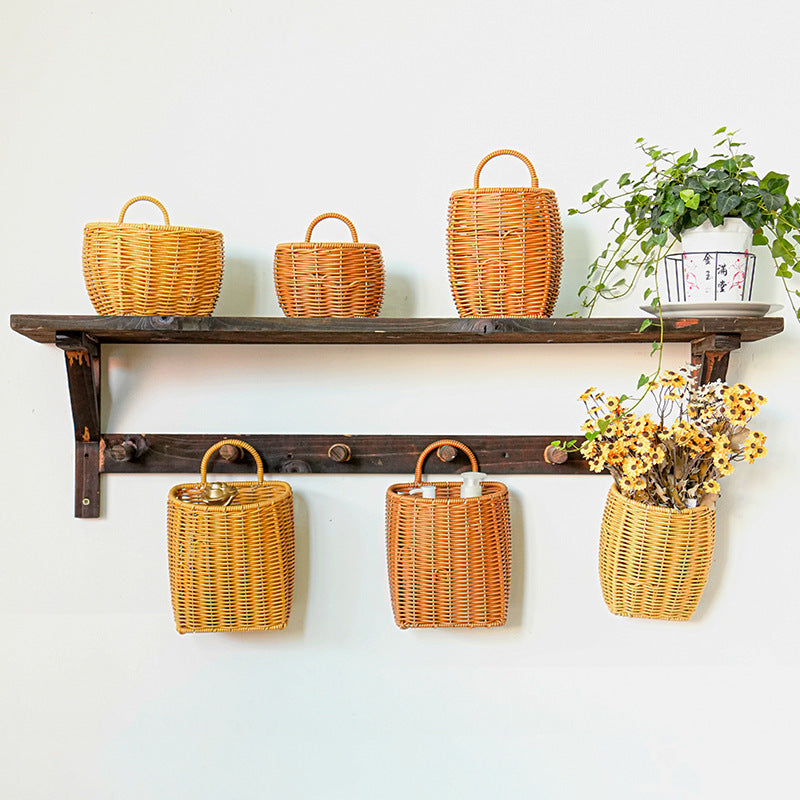 Imitation Rattan Kitchen Wall Hanging Basket for Living Room & Bedroom Decor