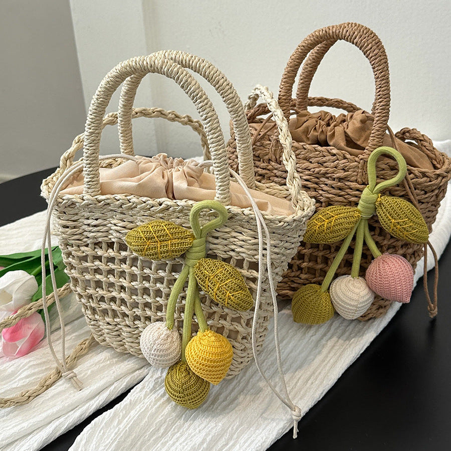 Fresh Summer Straw Bag – Hand-Woven INS Style Hollow Shoulder Handbag