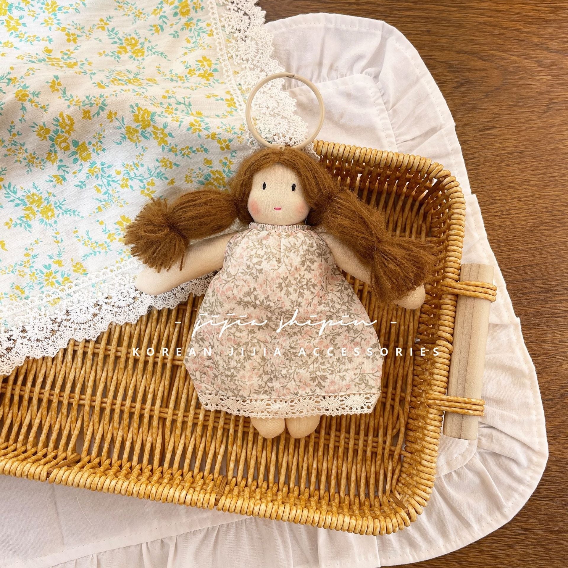 Floral Skirt Girl Doll Keychain – Handmade Cloth Pendant for Bags & Decor