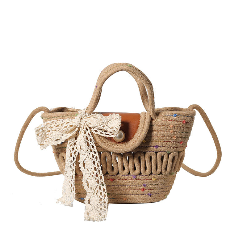 Handmade Straw Woven Beach Tote – INS Style Niche Handbag for Seaside & Daily Use