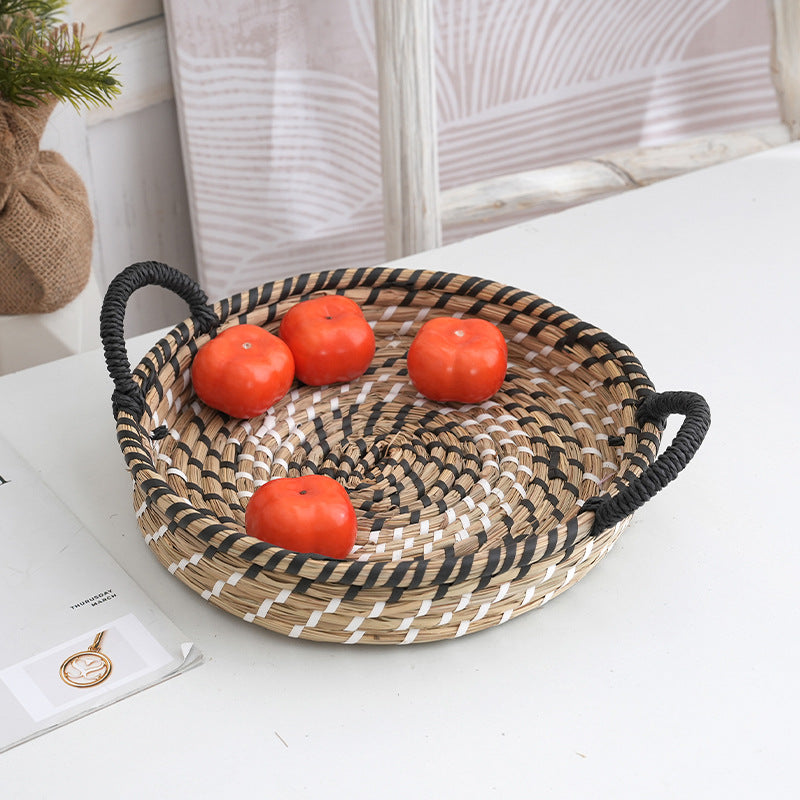 Woven Straw Storage Basket – Remote Control & Vegetable Organizer for Living Room
