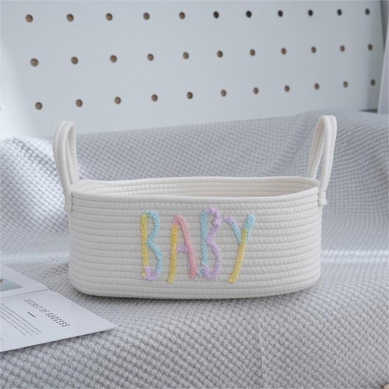 Macaron Color Cotton Rope Woven Basket – Double Handle Storage Organizer for Home