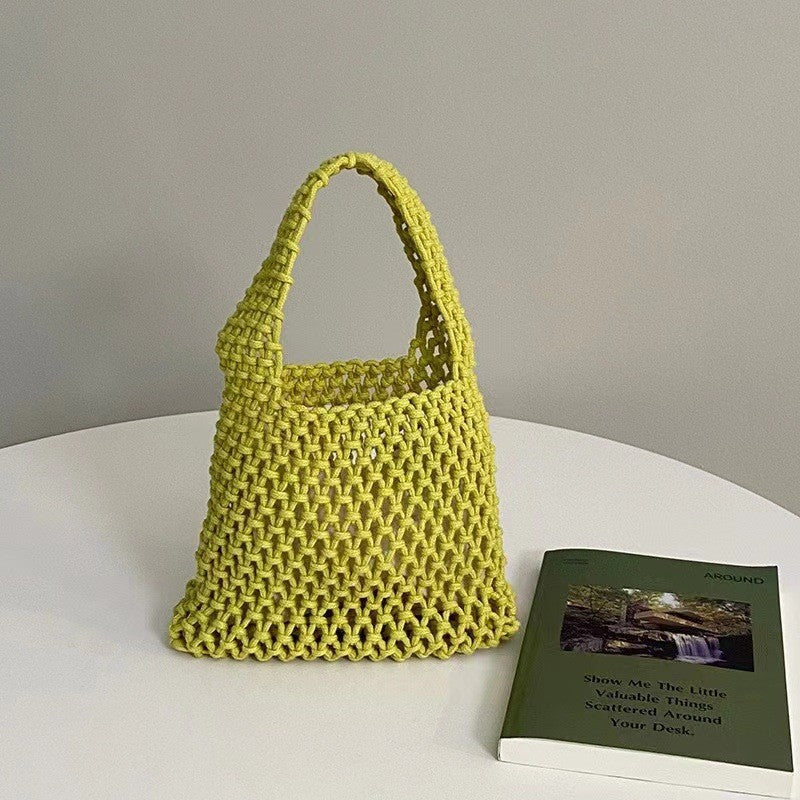 Hand-Woven Cotton Rope Hollow Bag – INS Style Colorful Handbag for Photos & Daily Use
