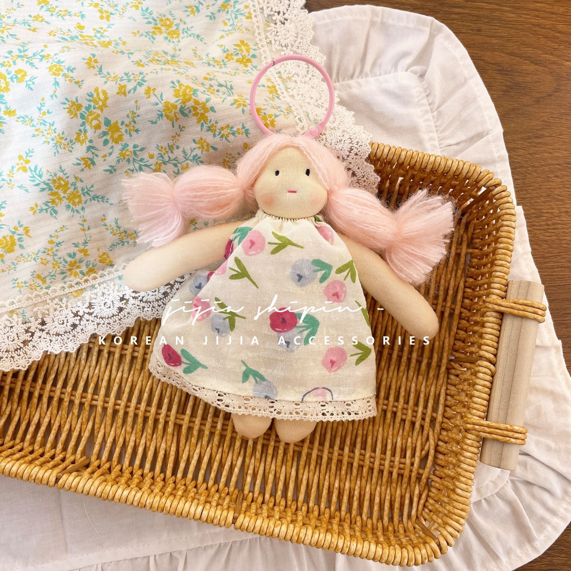 Floral Skirt Girl Doll Keychain – Handmade Cloth Pendant for Bags & Decor