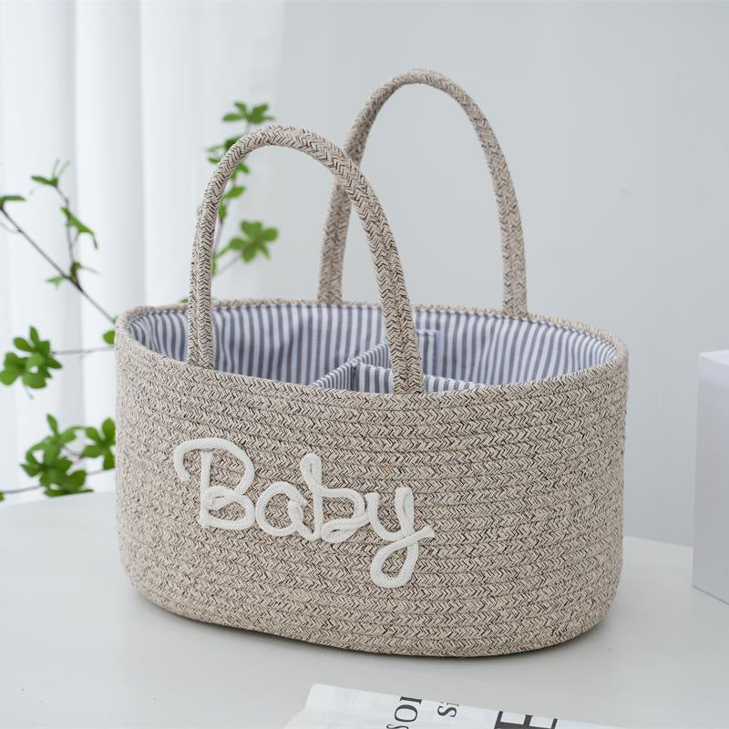 Letter Style Cotton Rope Woven Basket – Mother & Baby Storage with Detachable Lining