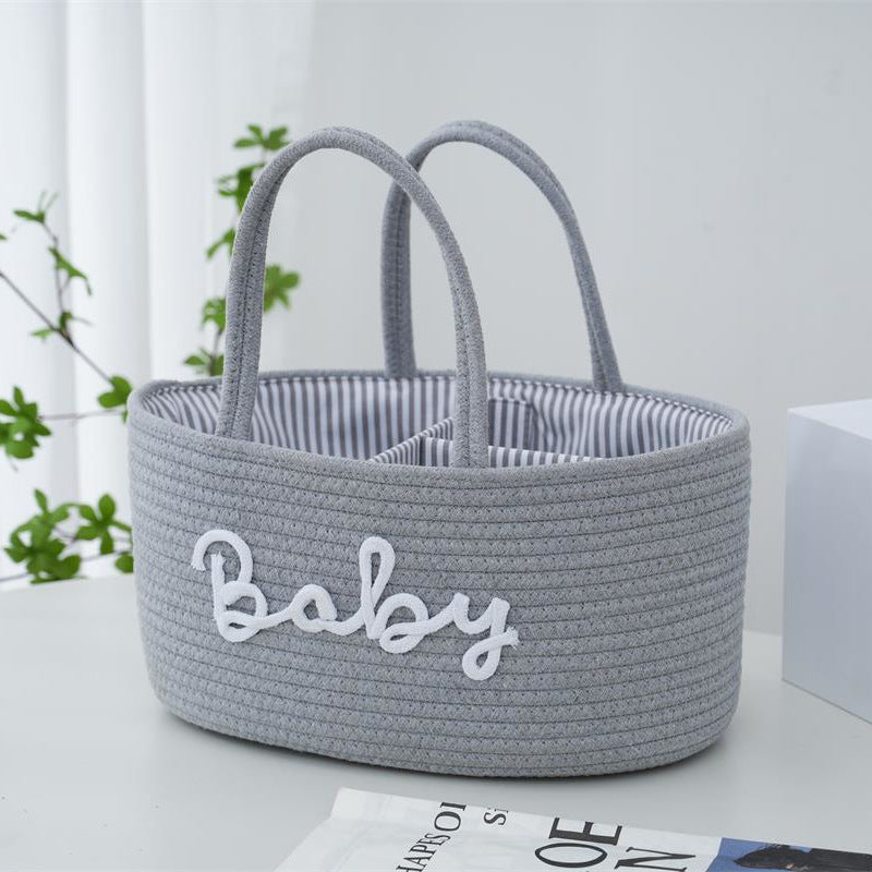 Letter Style Cotton Rope Woven Basket – Mother & Baby Storage with Detachable Lining