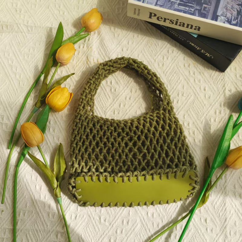 Hand-Woven Cotton Rope Hollow Bag – INS Style Colorful Handbag for Photos & Daily Use