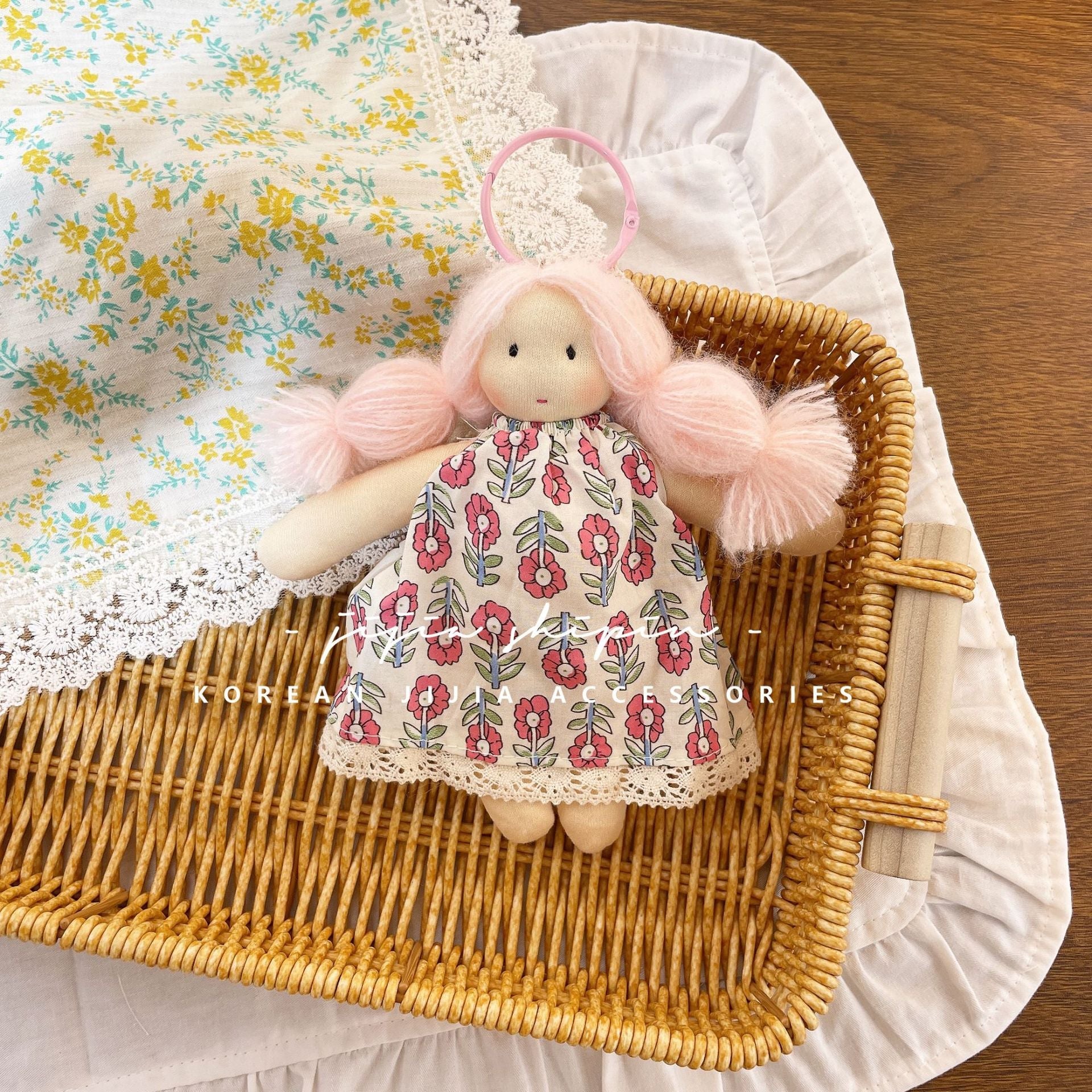 Floral Skirt Girl Doll Keychain – Handmade Cloth Pendant for Bags & Decor