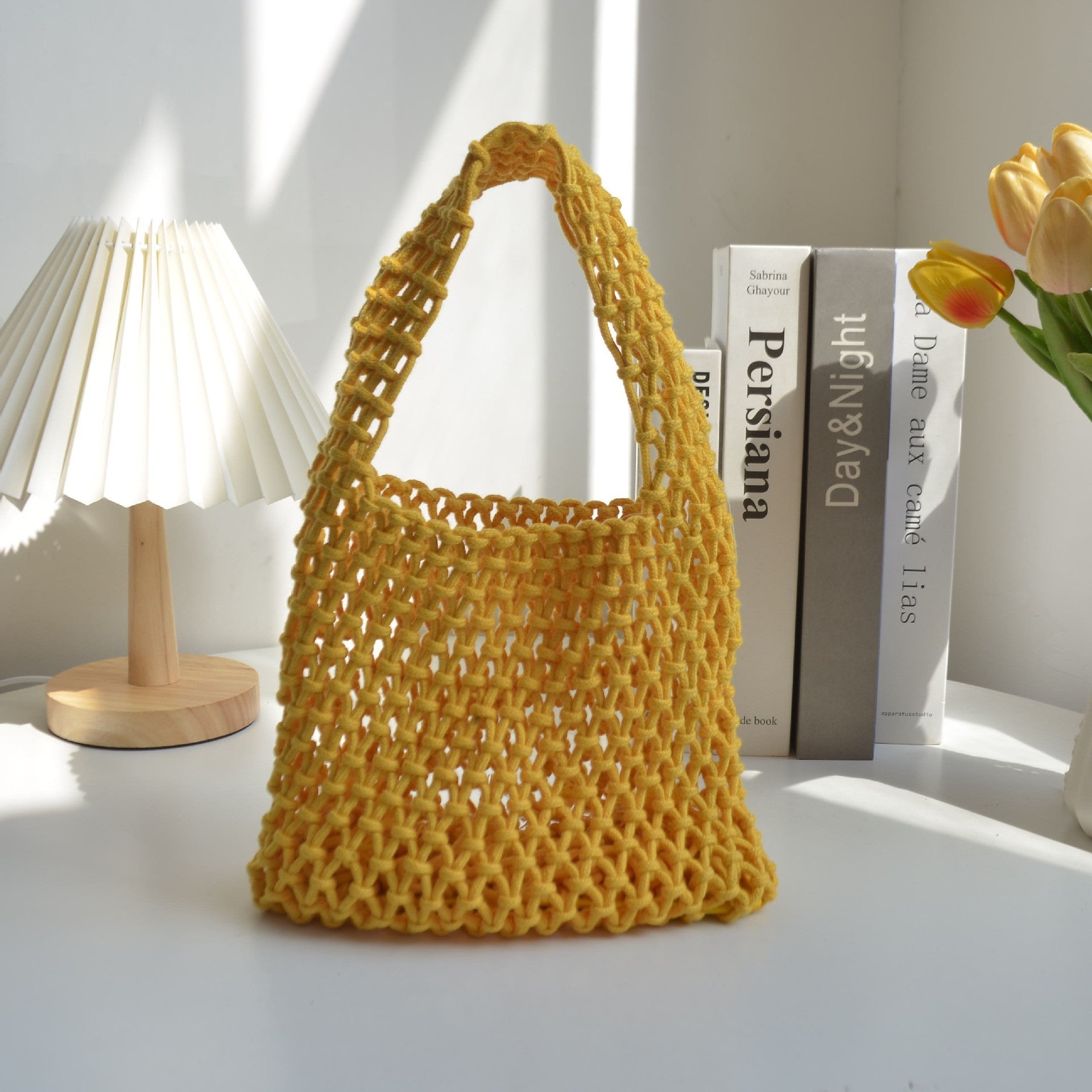 Hand-Woven Cotton Rope Hollow Bag – INS Style Colorful Handbag for Photos & Daily Use