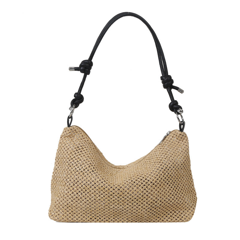 Hand-Woven Straw Tote Bag – Retro Large Capacity Shoulder Bag for Women