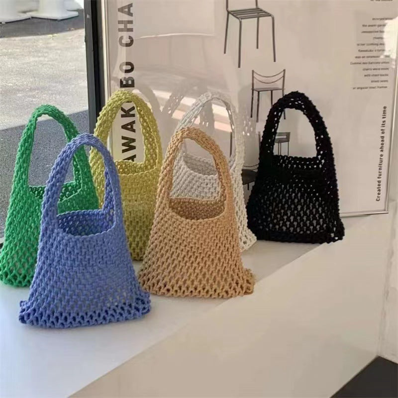 Hand-Woven Cotton Rope Hollow Bag – INS Style Colorful Handbag for Photos & Daily Use