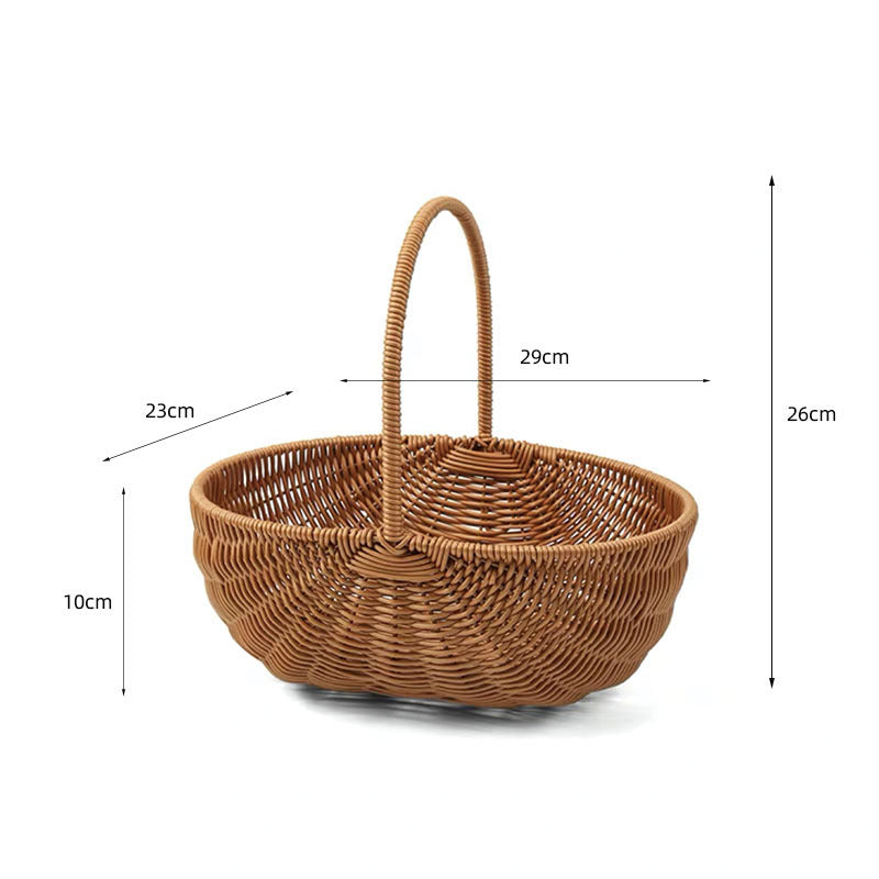 Hand-Woven Retro Flower Basket - Portable Picnic Storage Basket with Iron Frame for Flowers & Green Plants