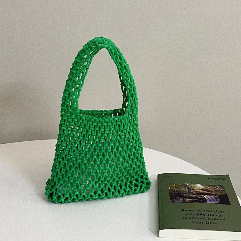 Hand-Woven Cotton Rope Hollow Bag – INS Style Colorful Handbag for Photos & Daily Use