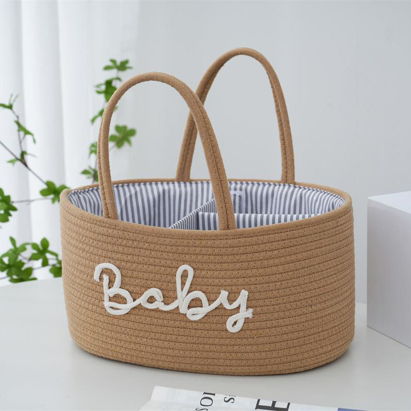 Letter Style Cotton Rope Woven Basket – Mother & Baby Storage with Detachable Lining