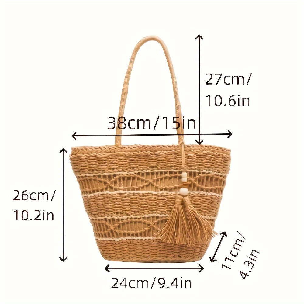 Holiday Style Straw Woven Bag – Handmade Shoulder Tote for Women