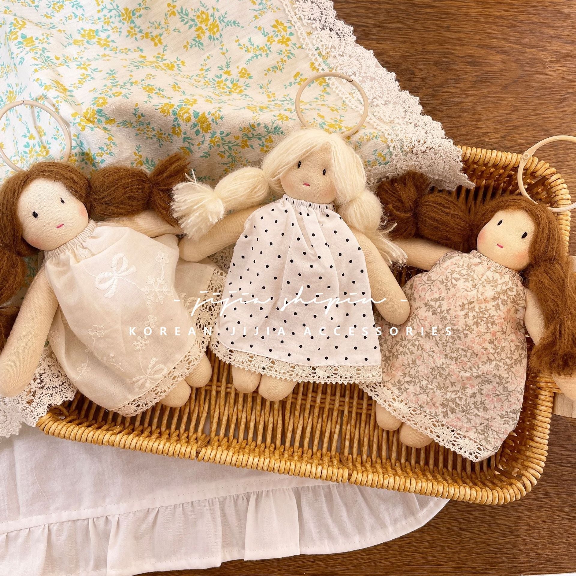 Floral Skirt Girl Doll Keychain – Handmade Cloth Pendant for Bags & Decor
