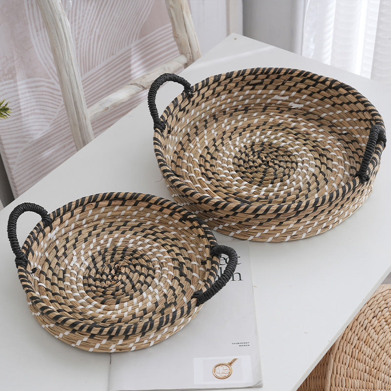 Woven Straw Storage Basket – Remote Control & Vegetable Organizer for Living Room