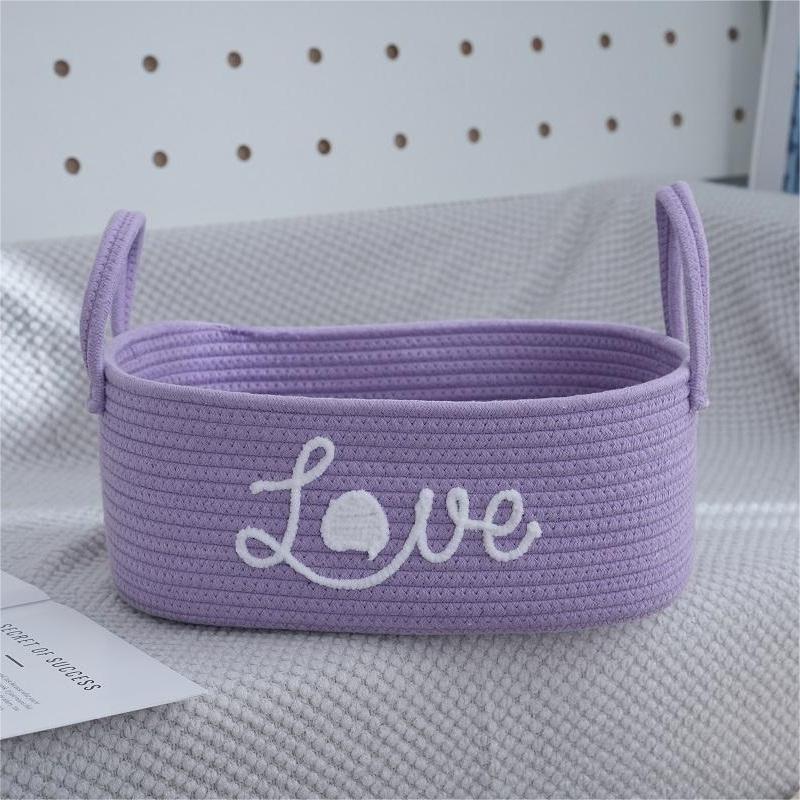 Macaron Color Cotton Rope Woven Basket – Double Handle Storage Organizer for Home