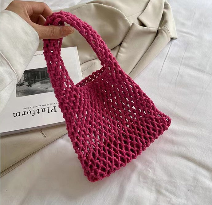 Hand-Woven Cotton Rope Hollow Bag – INS Style Colorful Handbag for Photos & Daily Use