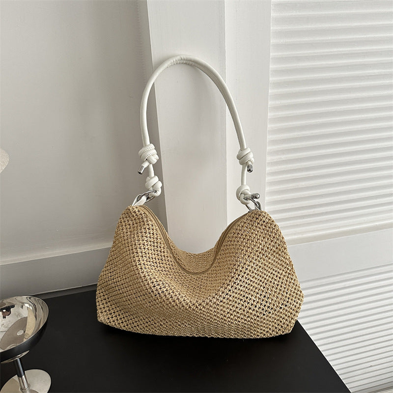 Hand-Woven Straw Tote Bag – Retro Large Capacity Shoulder Bag for Women