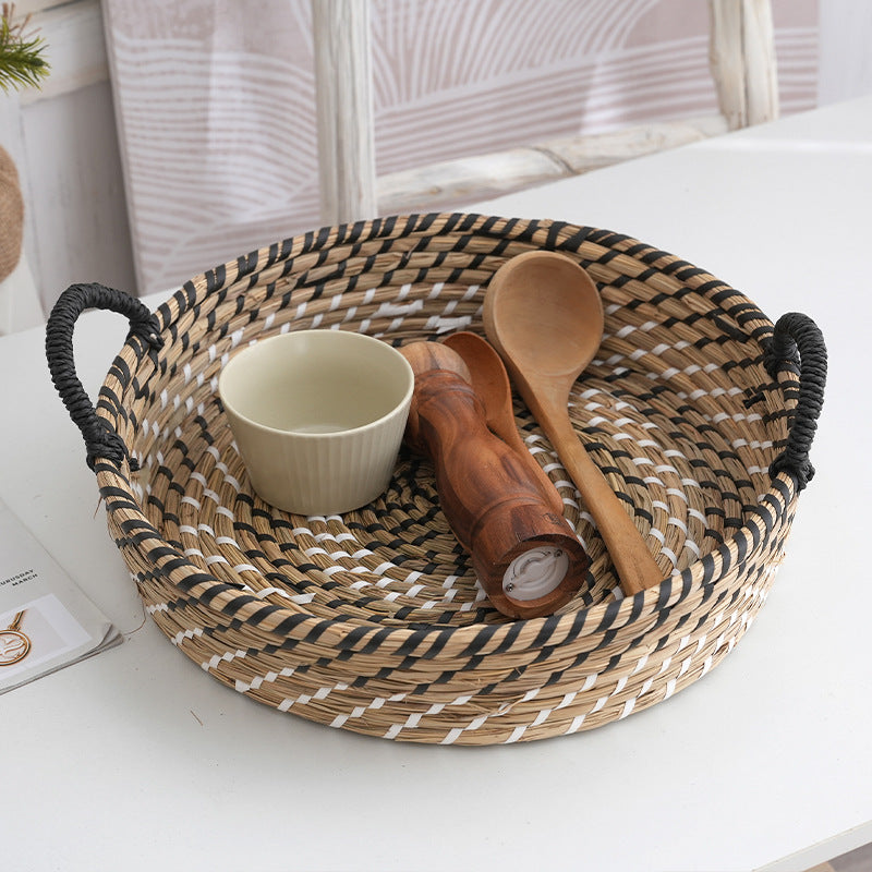 Woven Straw Storage Basket – Remote Control & Vegetable Organizer for Living Room