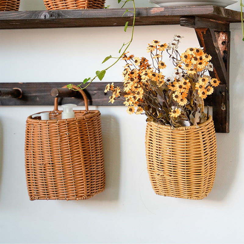 Imitation Rattan Kitchen Wall Hanging Basket for Living Room & Bedroom Decor