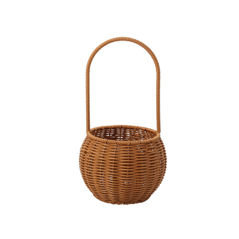 Hand-Woven Retro Flower Basket - Portable Picnic Storage Basket with Iron Frame for Flowers & Green Plants