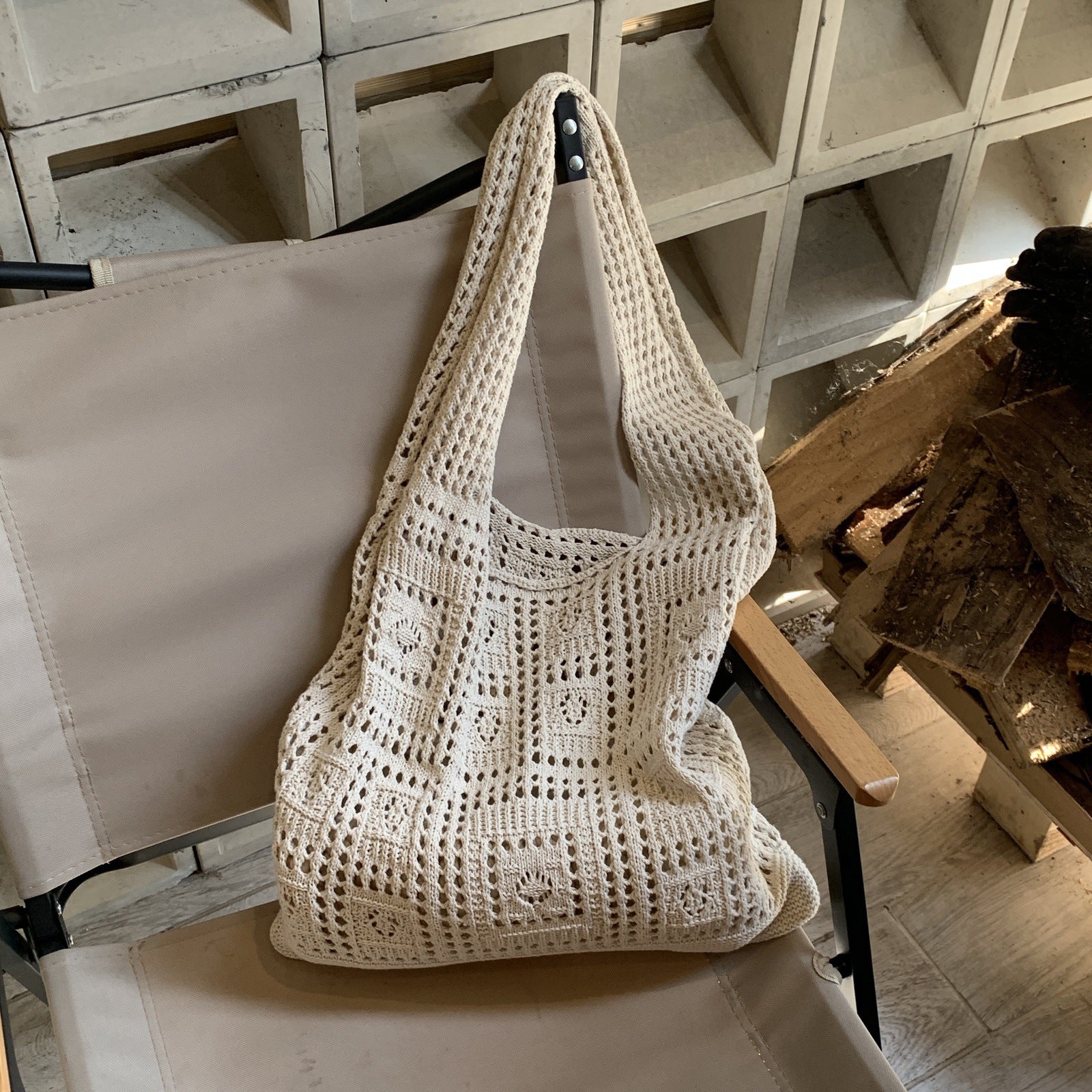Knitted Hollow Shoulder Bag – Large Capacity Casual Handbag for Women’s Daily Commute