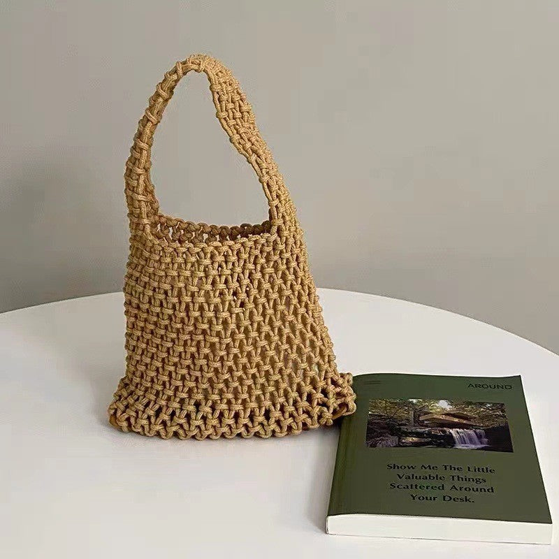 Hand-Woven Cotton Rope Hollow Bag – INS Style Colorful Handbag for Photos & Daily Use