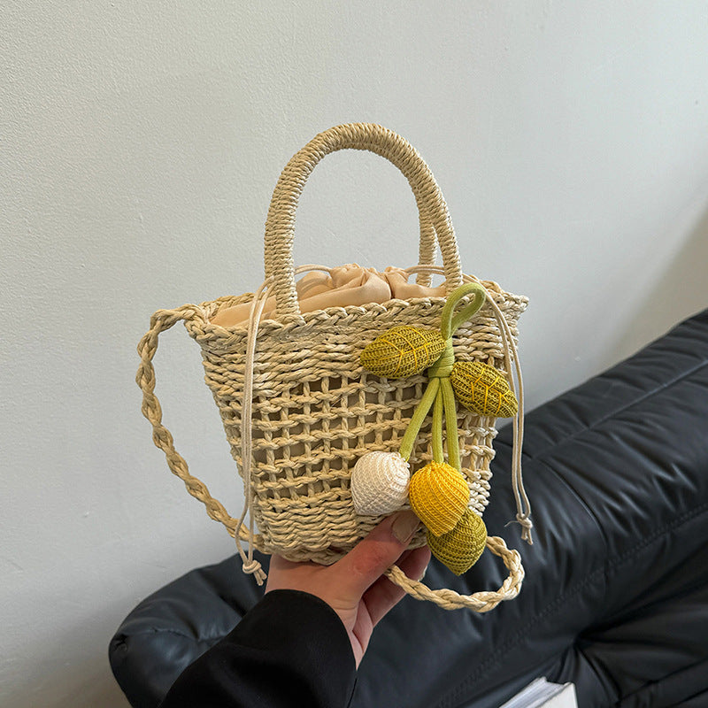Fresh Summer Straw Bag – Hand-Woven INS Style Hollow Shoulder Handbag