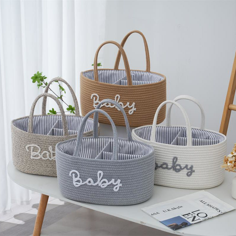 Letter Style Cotton Rope Woven Basket – Mother & Baby Storage with Detachable Lining