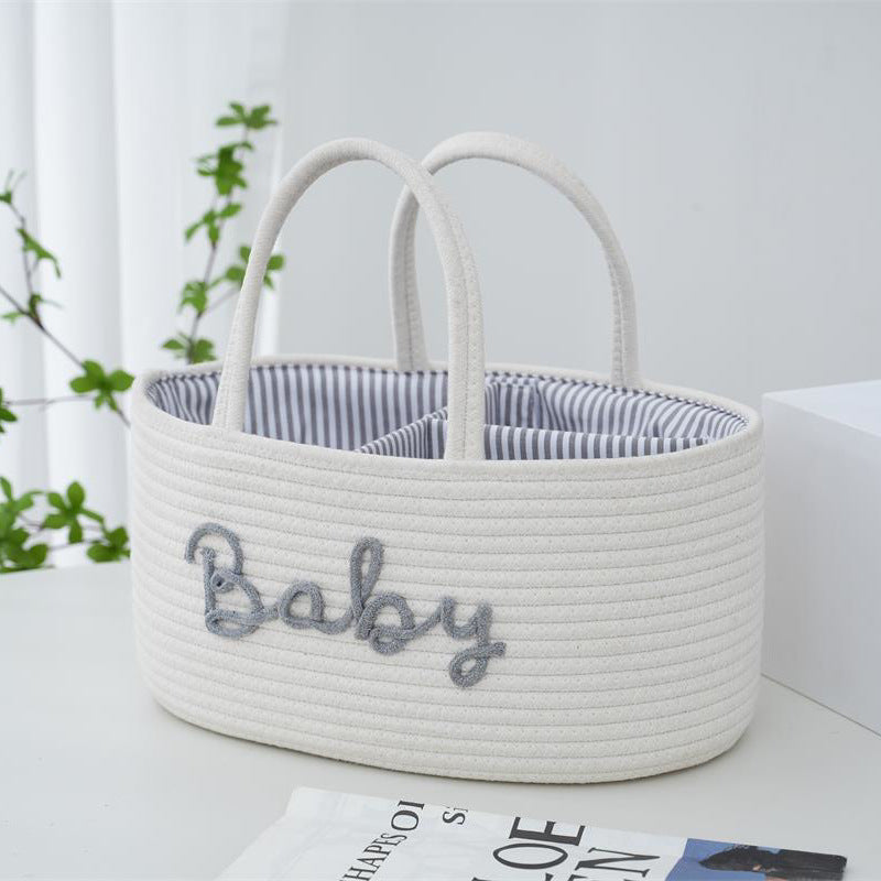 Letter Style Cotton Rope Woven Basket – Mother & Baby Storage with Detachable Lining