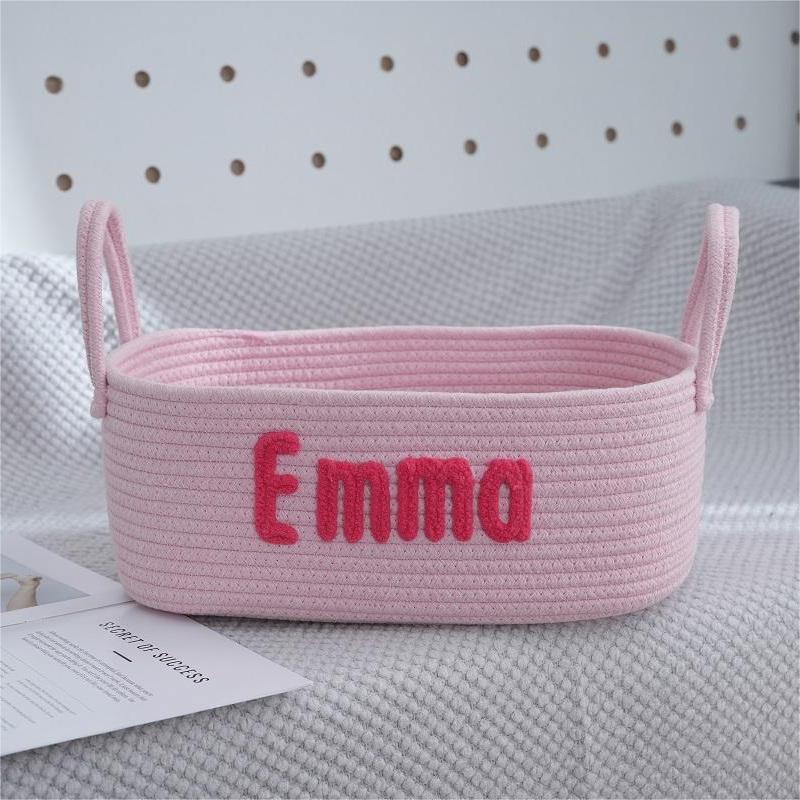 Macaron Color Cotton Rope Woven Basket – Double Handle Storage Organizer for Home