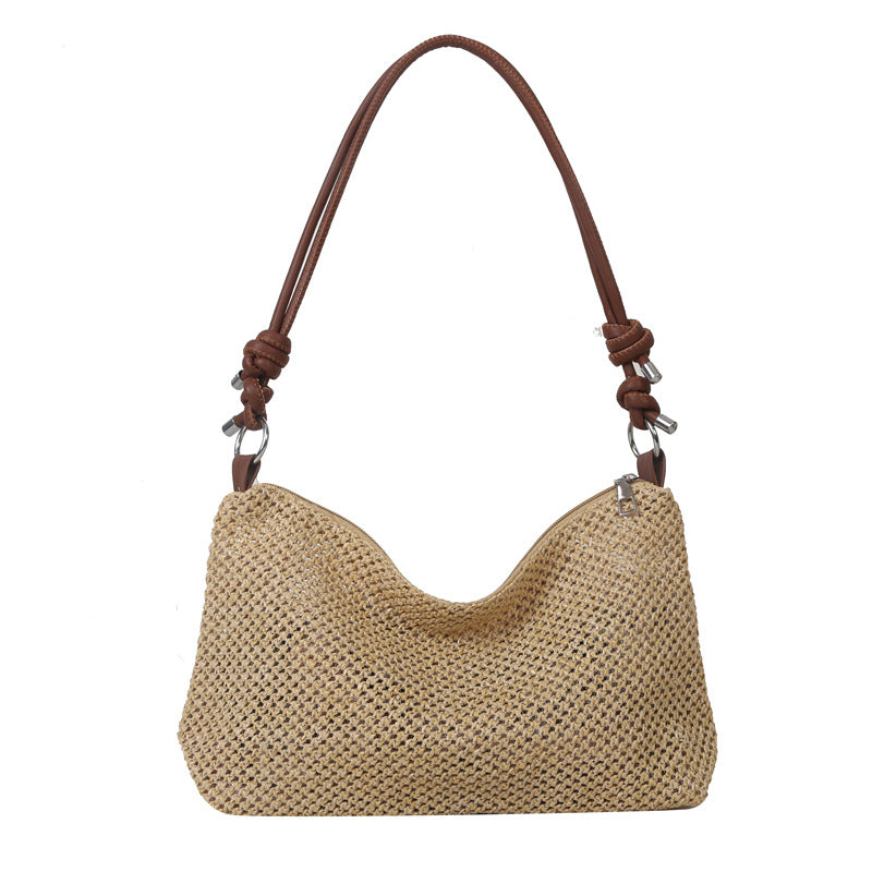 Hand-Woven Straw Tote Bag – Retro Large Capacity Shoulder Bag for Women