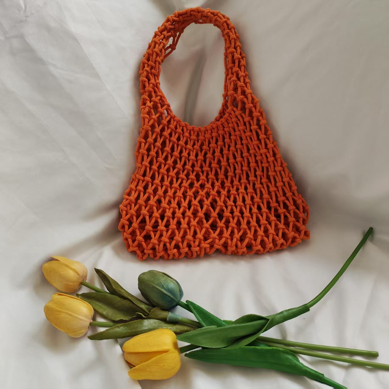 Hand-Woven Cotton Rope Hollow Bag – INS Style Colorful Handbag for Photos & Daily Use