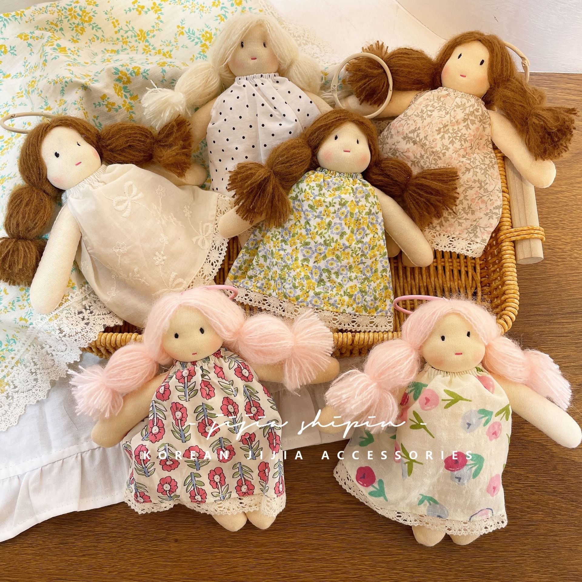 Floral Skirt Girl Doll Keychain – Handmade Cloth Pendant for Bags & Decor