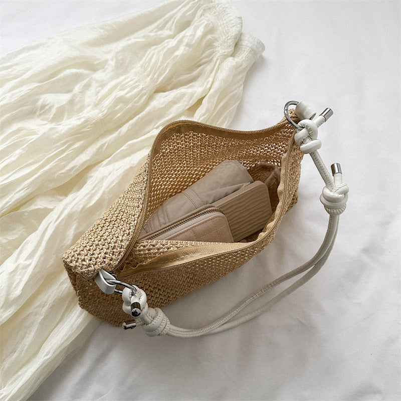 Hand-Woven Straw Tote Bag – Retro Large Capacity Shoulder Bag for Women